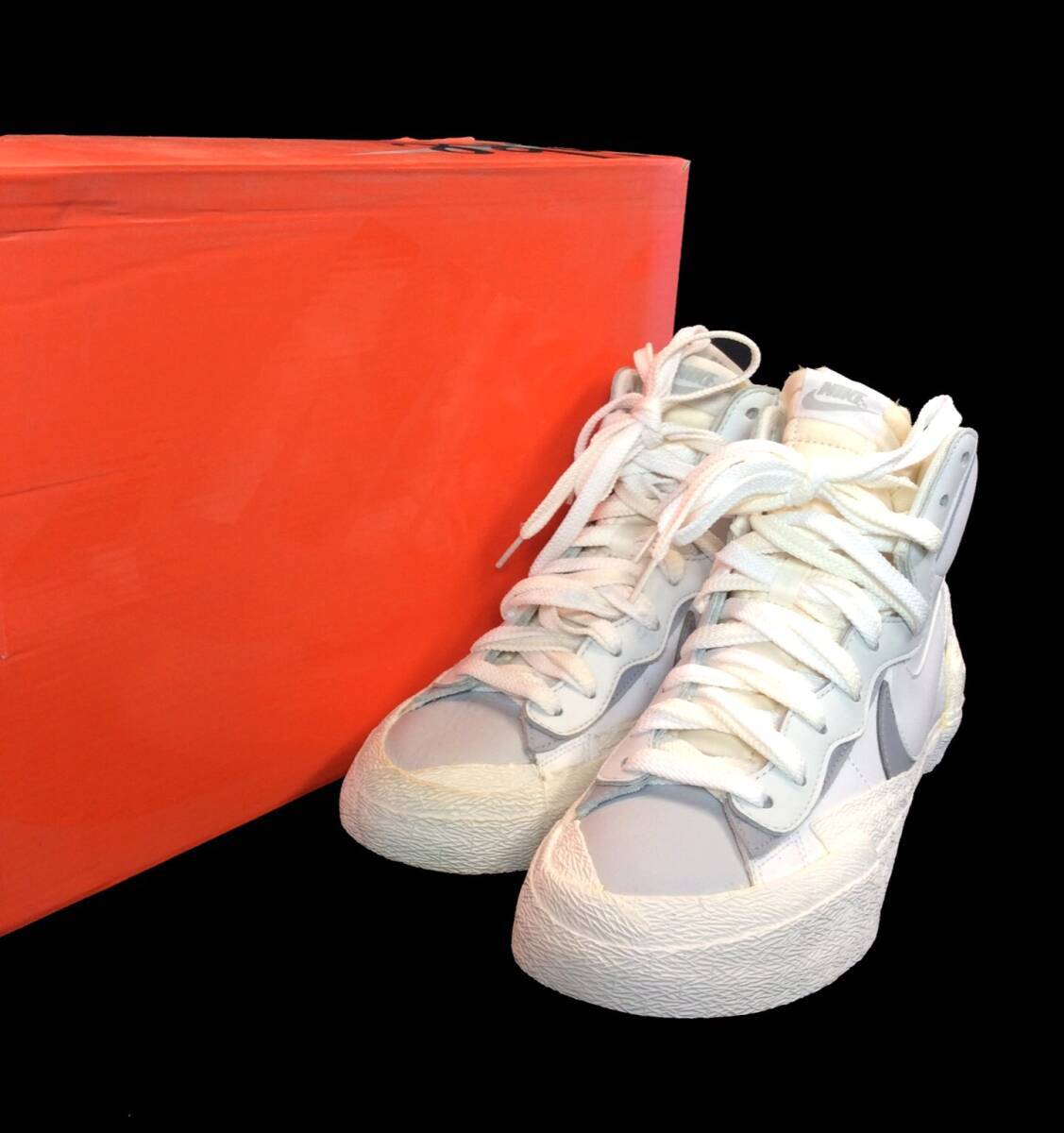 未使用 NIKE ナイキ × sacai サカイ BLAZER MID ブレイザー ミッド スニーカー シューズ ハイカット 白 ホワイト メンズ 28cm拍卖