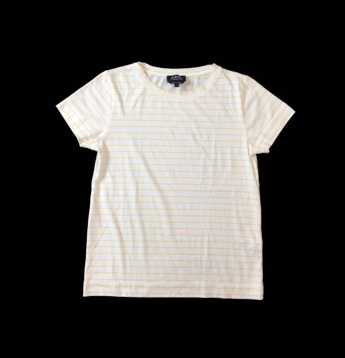 A.P.C. アーペーセー ポルトガル製 半袖 Tシャツ ボーダー カットソー トップス ホワイト/イエロー系 レディース S 送料250円拍卖