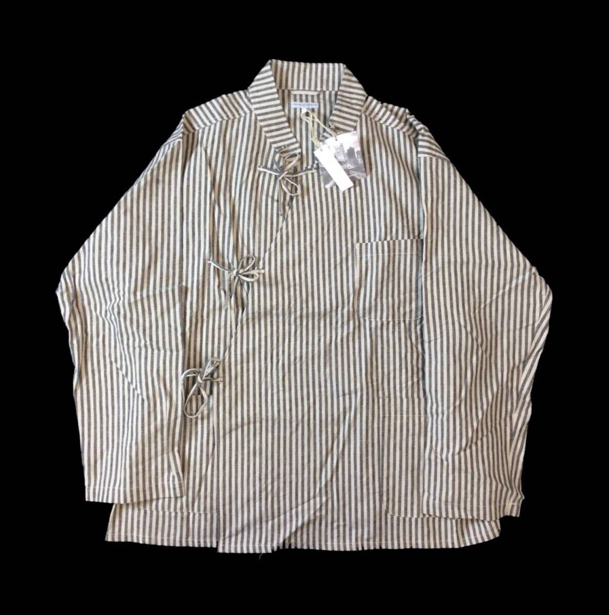 未使用 ENGINEERED GARMENTS エンジニアードガーメンツ ストライプ ジャケット チャイナジャケット スタンドカラー リボン コットン L拍卖