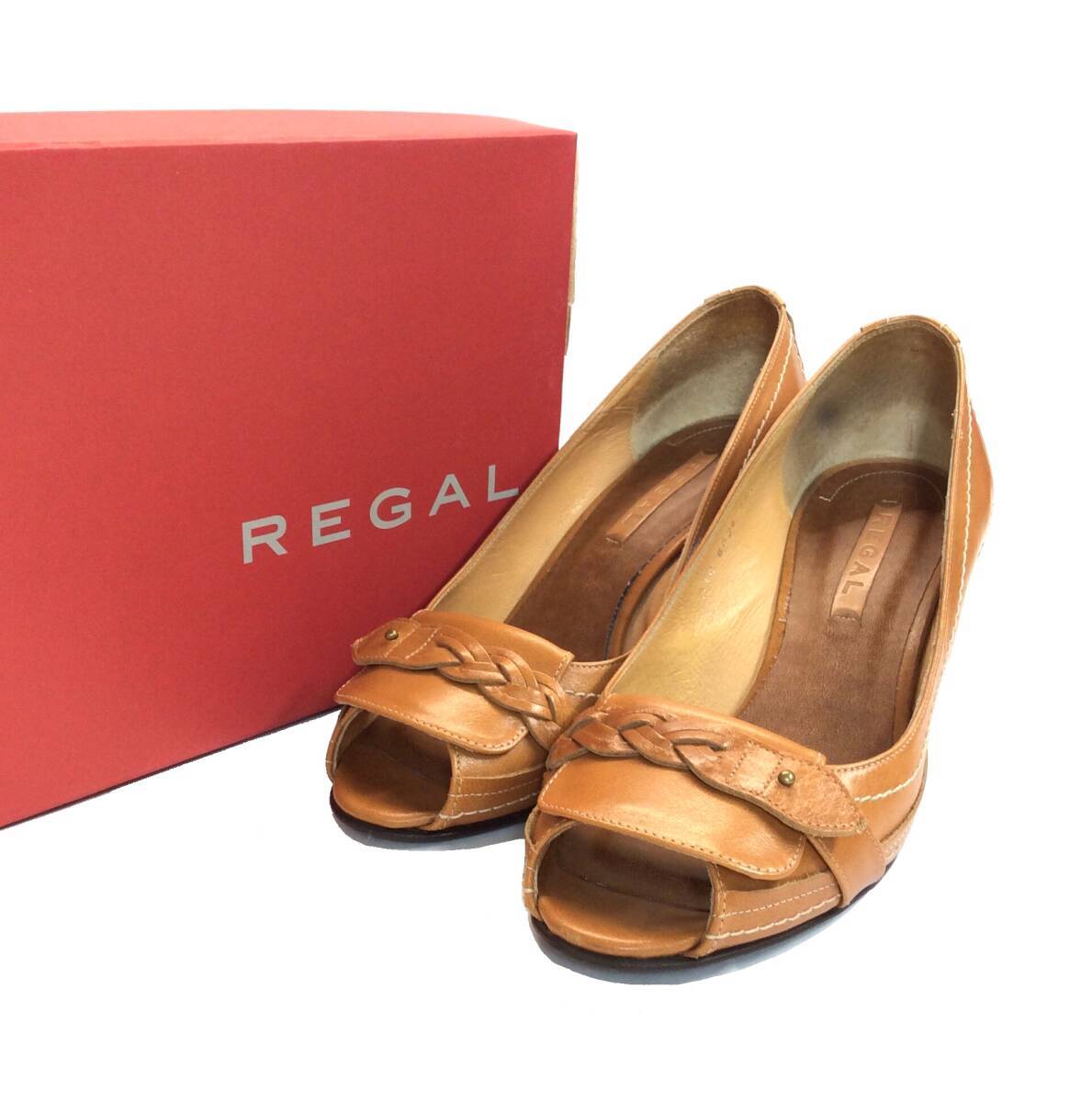 REGAL リーガル ヒール サンダル パンプス シューズ 靴 編み込み レザー ブラウン レディース 23.5cm 日本製拍卖