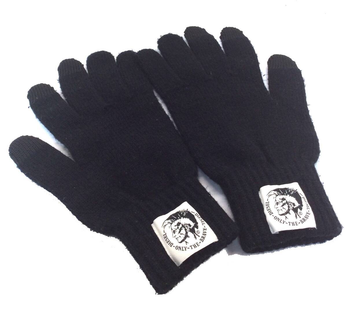 DIESEL ディーゼル グローブ 手袋 黒 ブラック アクリル 送料250円拍卖