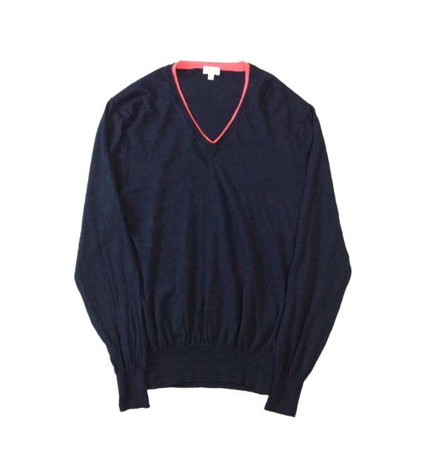 PAUL SMITH ポールスミス ウール ニット セーター Vネック ダークネイビー系 メンズ L 送料250円拍卖