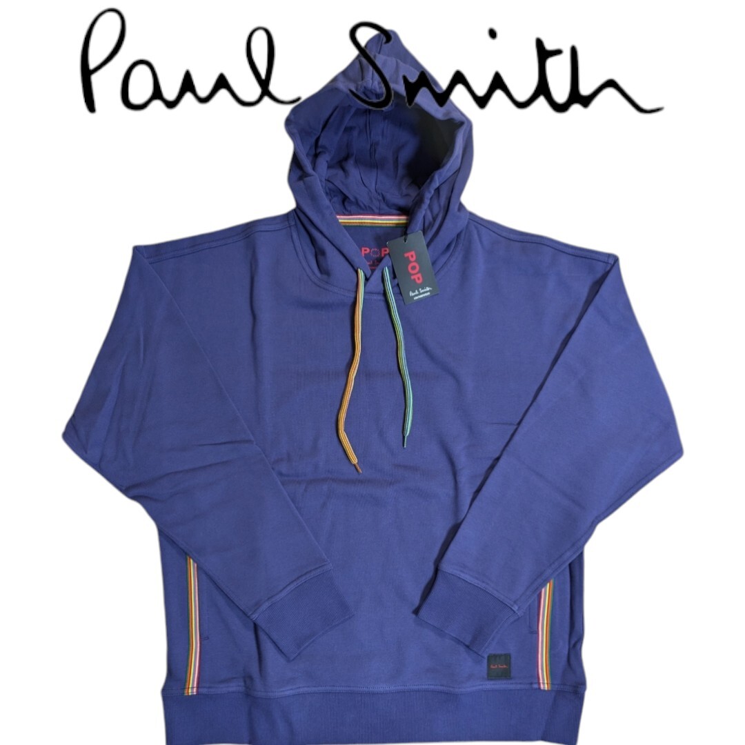 新品 ポールスミスPOP Paul SmithPOP パーカー スウェット L ラウンジウェア トレーナー カンガルーポケット パープル カラーライン 秋 冬拍卖