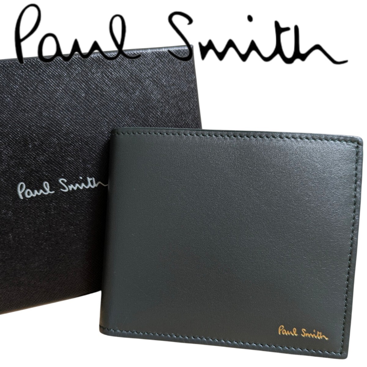 新品 Paul Smith ポールスミス 二つ折り財布 インテリア マルチストライプ オリーブグリーン VPS877 メンズ 男性 紳士拍卖