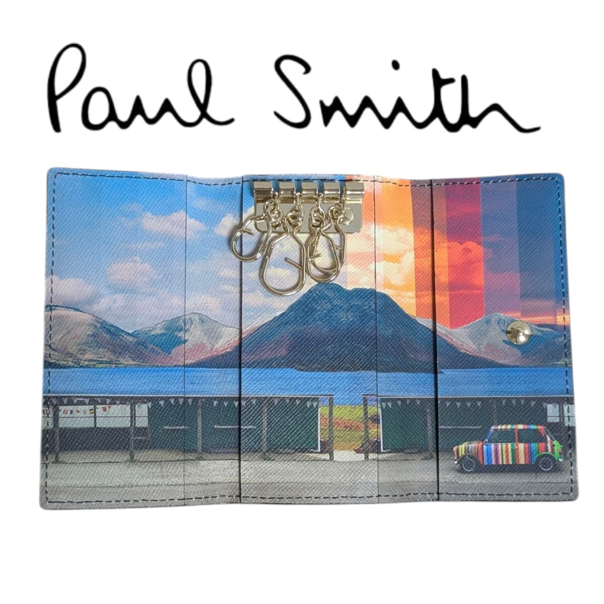 新品 ポールスミス Paul Smith キーケース ミニタイムラプス BPS661 マルチストライプ ブラック ミニクーパー メンズ 男性 紳士 車拍卖