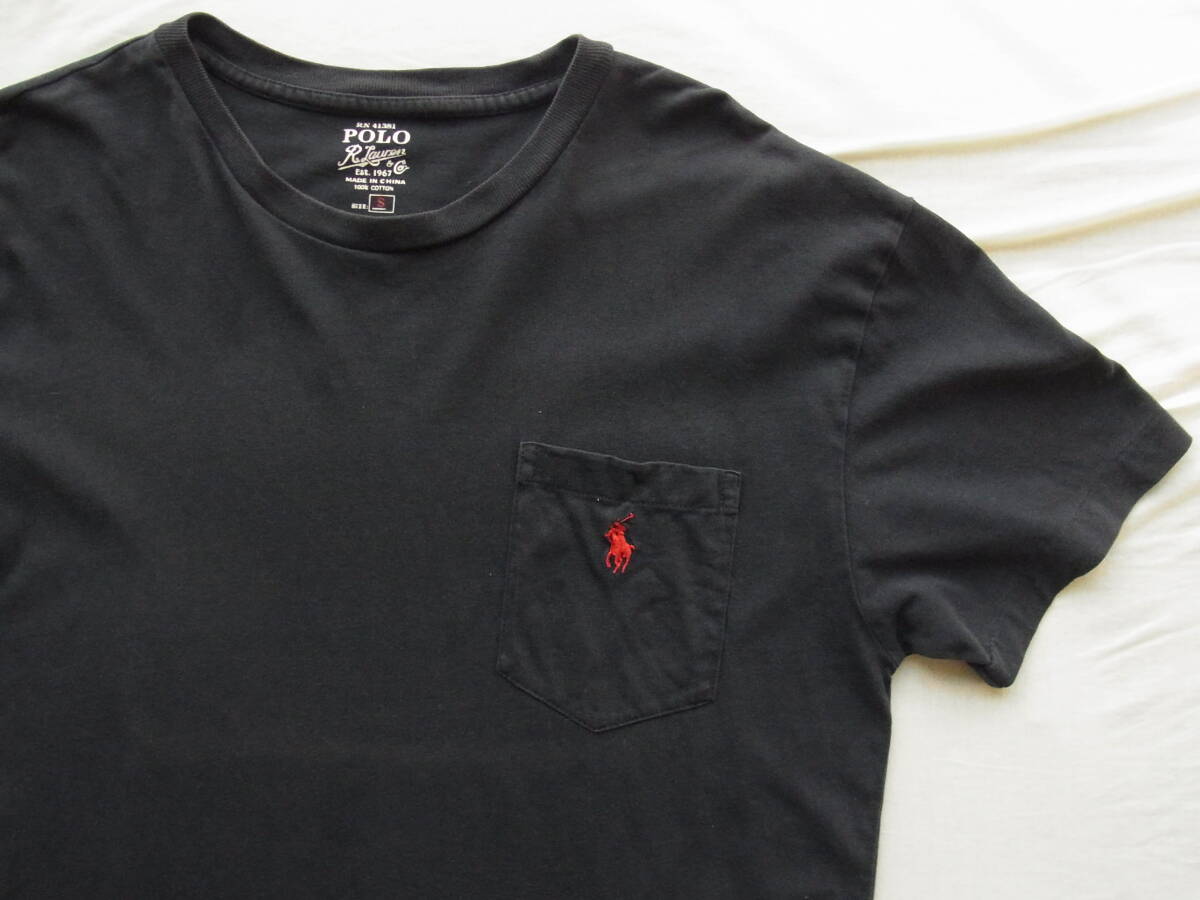 RALPH LAUREN ラルフローレン ポケット付きTシャツ サイズ S ネイビー 色褪せ 小さな汚れ有り拍卖