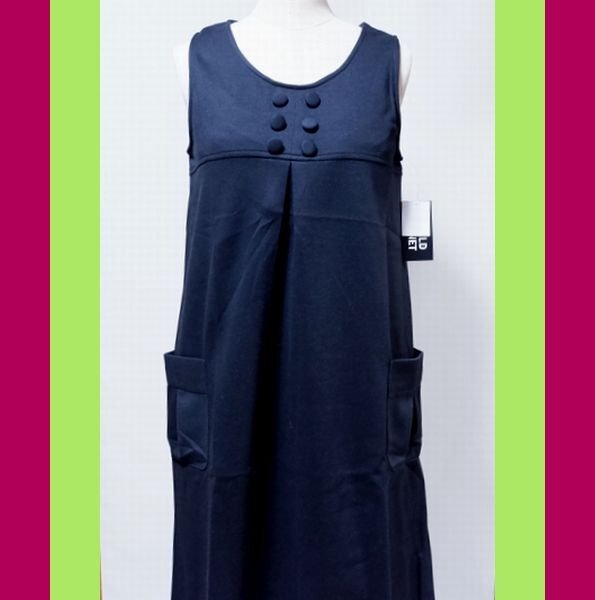 マタニティ M ゆったりジャンパースカート ボタン飾り 綿混 黒拍卖