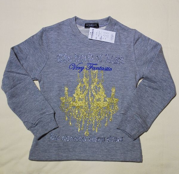 未使用 150 綿素材 ラメロゴプリントトレーナー グレー/金拍卖