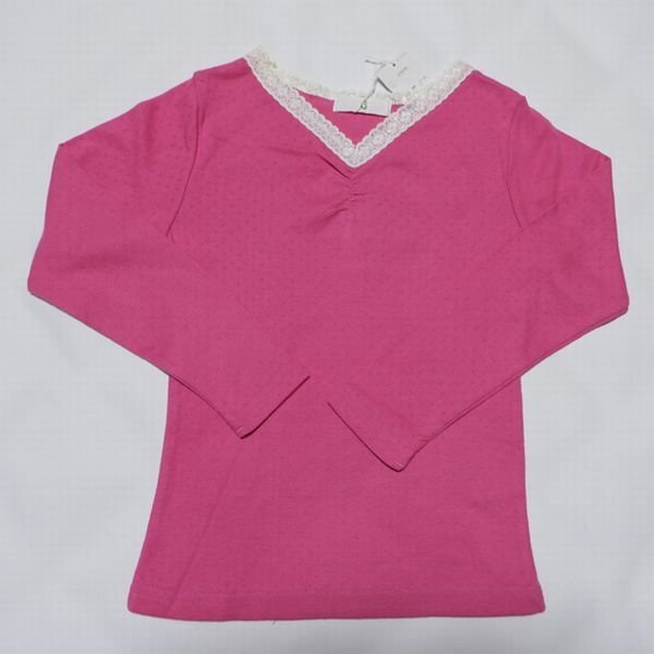 ベルメゾン 120 レース飾り 透かし織長袖Tシャツ 綿100% ピンク ポイント消化拍卖