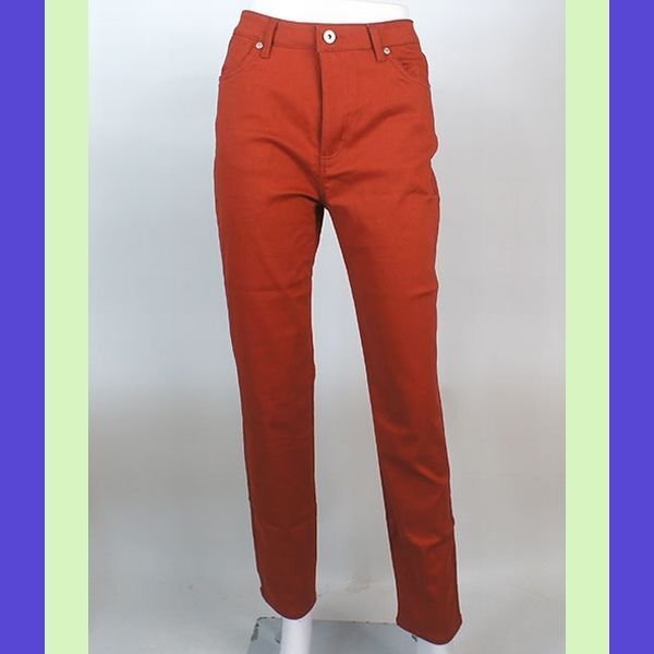 未使用 5L 股下68 蓄熱 綿混サテンストレッチ 裏起毛スリムパンツ レンガ 大きいサイズ拍卖