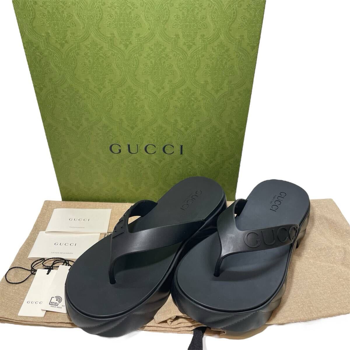 グッチ トングサンダル 厚底 746334 ブラック ラバー JFM00 レディース シューズ 靴 1000/BLACK GUCCI 拍卖
