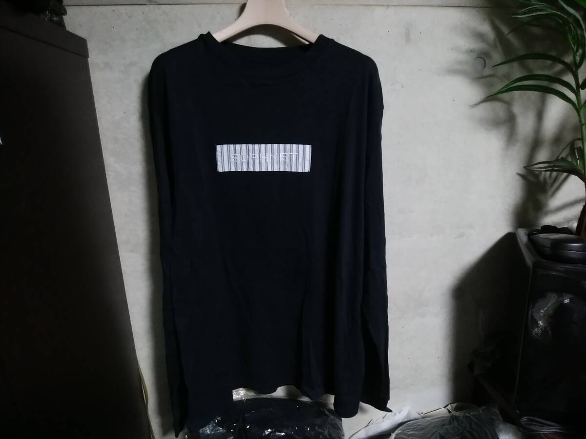 【SOPHNET. ソフネット】長袖TシャツM 日本製 ストライプ柄ボックスロゴワッペン刺繍デザイン入り 本店限定 人気アイテム拍卖