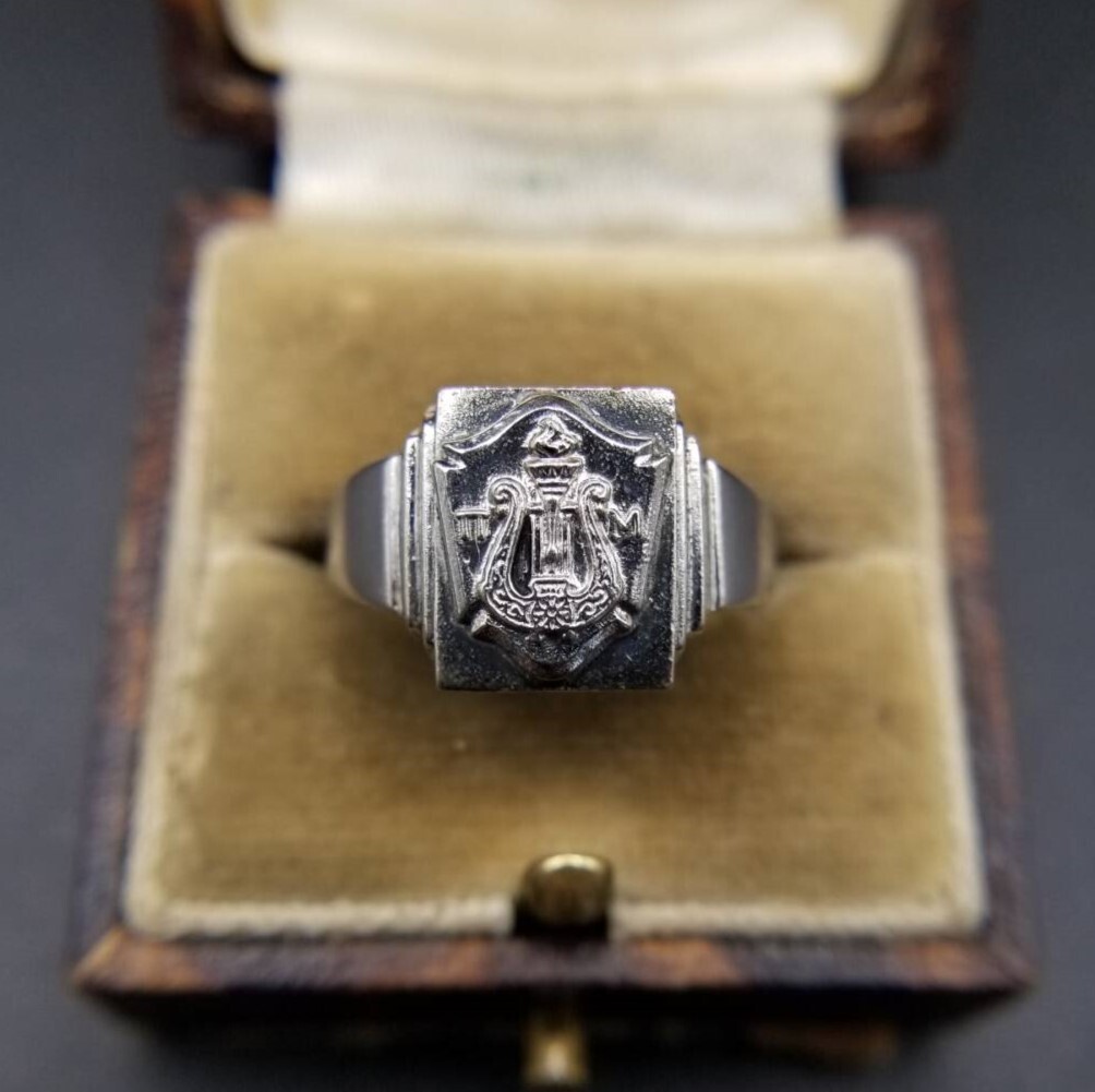 Robbins Co.社製 米国 ヴィンテージ クラスリング イニシャルレター TTM 紋章 925 シルバー カレッジシグネット 指輪 アールデコ Y24-H拍卖