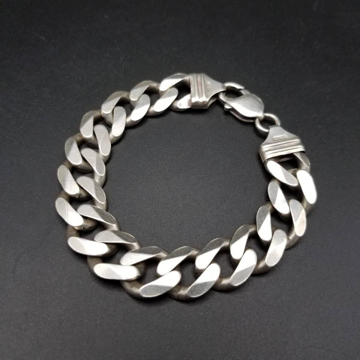 イタリア ヴィンテージ シンプル 喜平チェーン 925 シルバー ブレスレット 幅広 銀 スタイリッシュ メンズジュエリー Chunky 重厚感 Y23-P拍卖