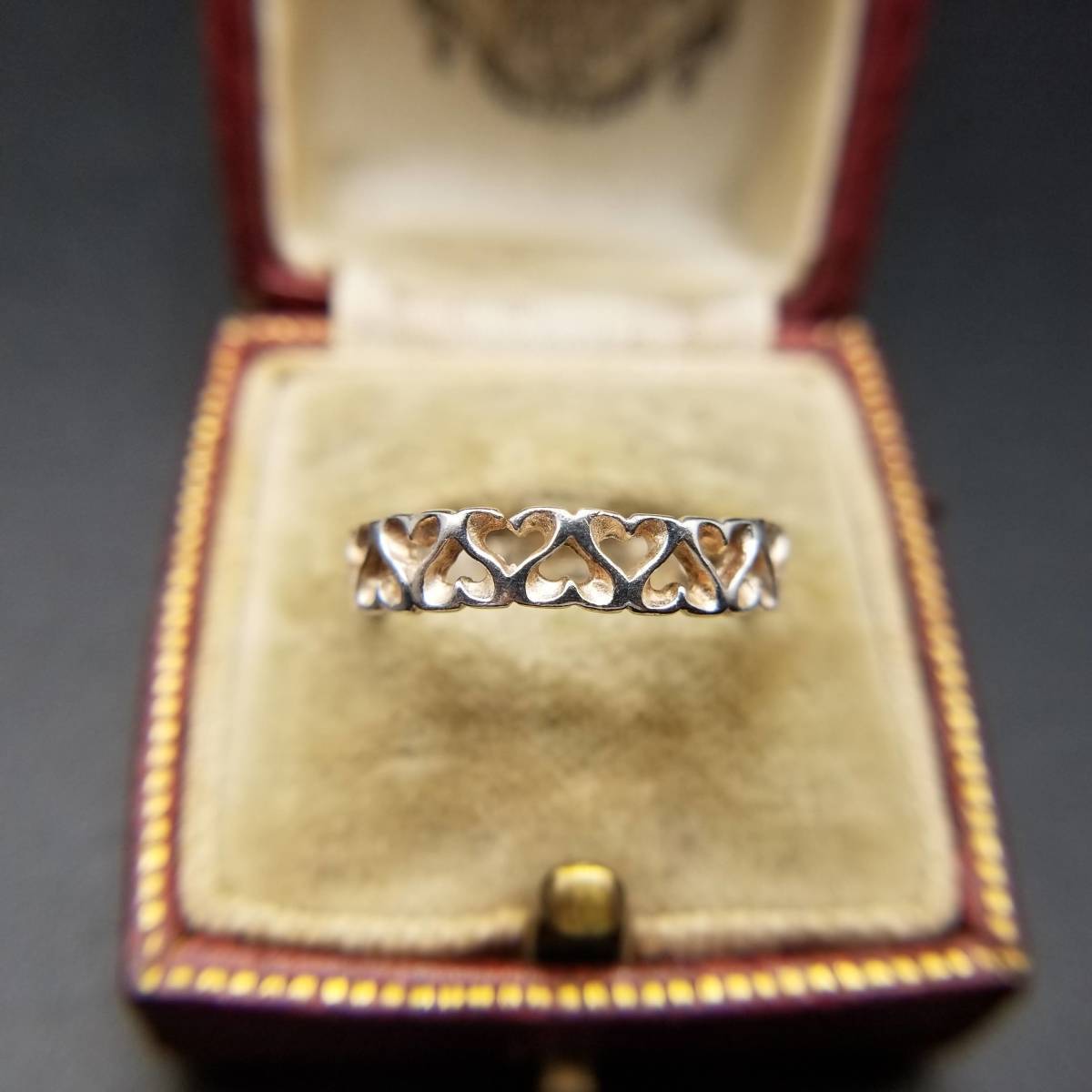 ハートフレーム リンク 透かし 925 シルバー ヴィンテージ バンド リング 銀 中太 指輪 レトロ オープンワーク 定番 キュート Y20-A拍卖