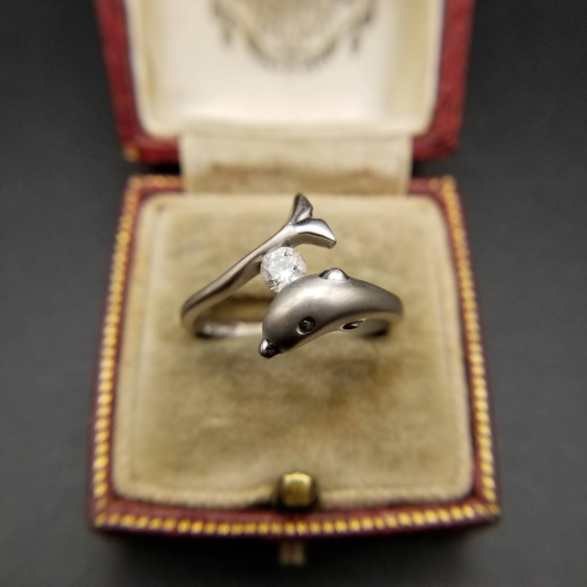 イルカ キュービックジルコニア 挟み ヴィンテージ ラップ リング シルバープレート 指輪 海の生き物 モチーフジュエリー Y20-A拍卖
