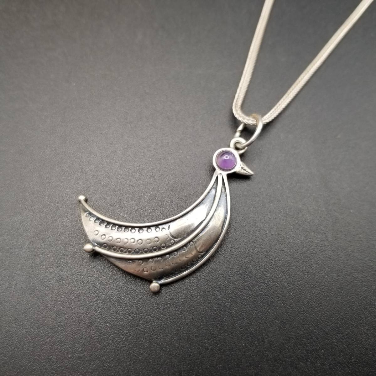 鳥 アメジストの目 925 シルバー ヴィンテージ ペンダント ネックレス フォックステールチェーン 個性派 サウスウェスタンジュエリー Y12-G拍卖
