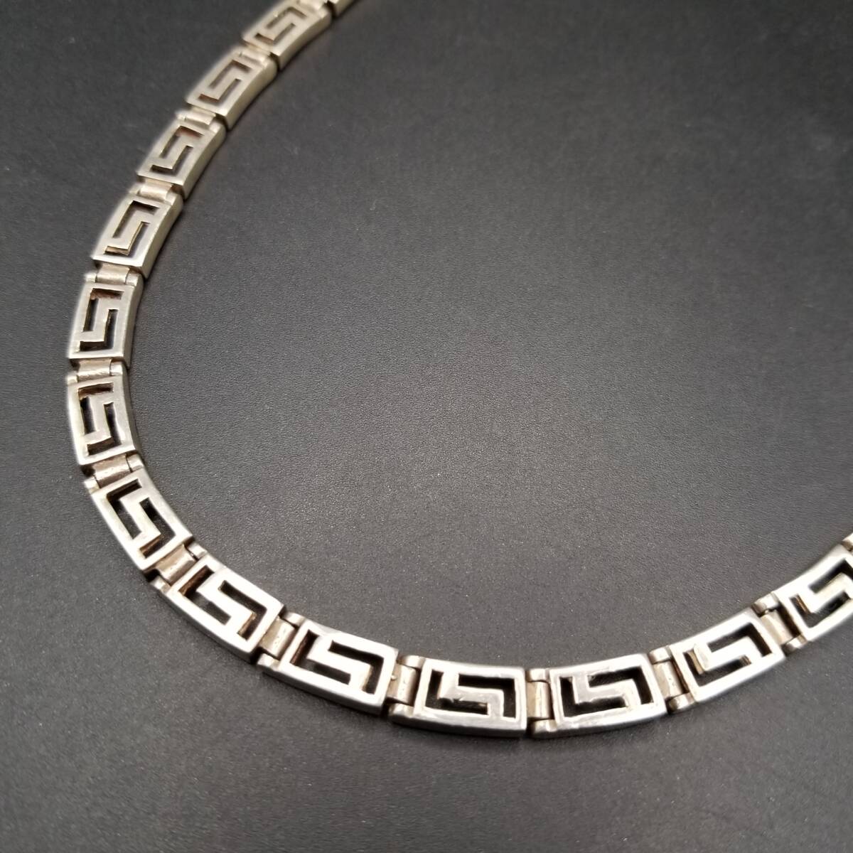 ギリシャ雷文 パネルチェーン 925 シルバー ヴィンテージ ネックレス 銀 モダンジュエリー 重厚感 Y24-B拍卖