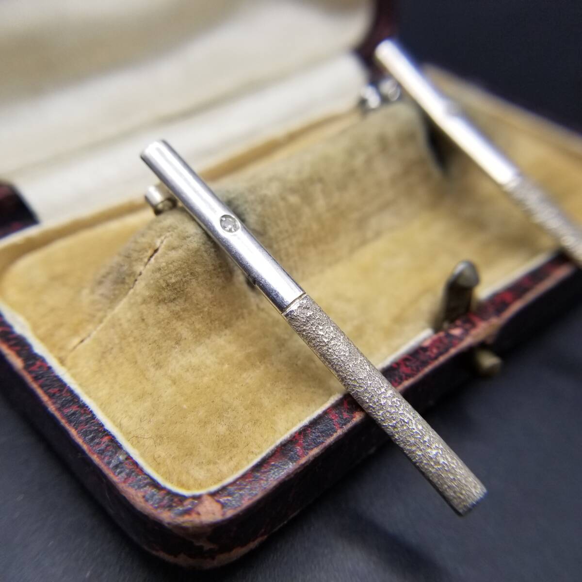 スティック サンド加工 クリアストーン インレイ 925 シルバー ヴィンテージ バー ピアス 銀 モダニスト 華奢 上品 Y24-C拍卖