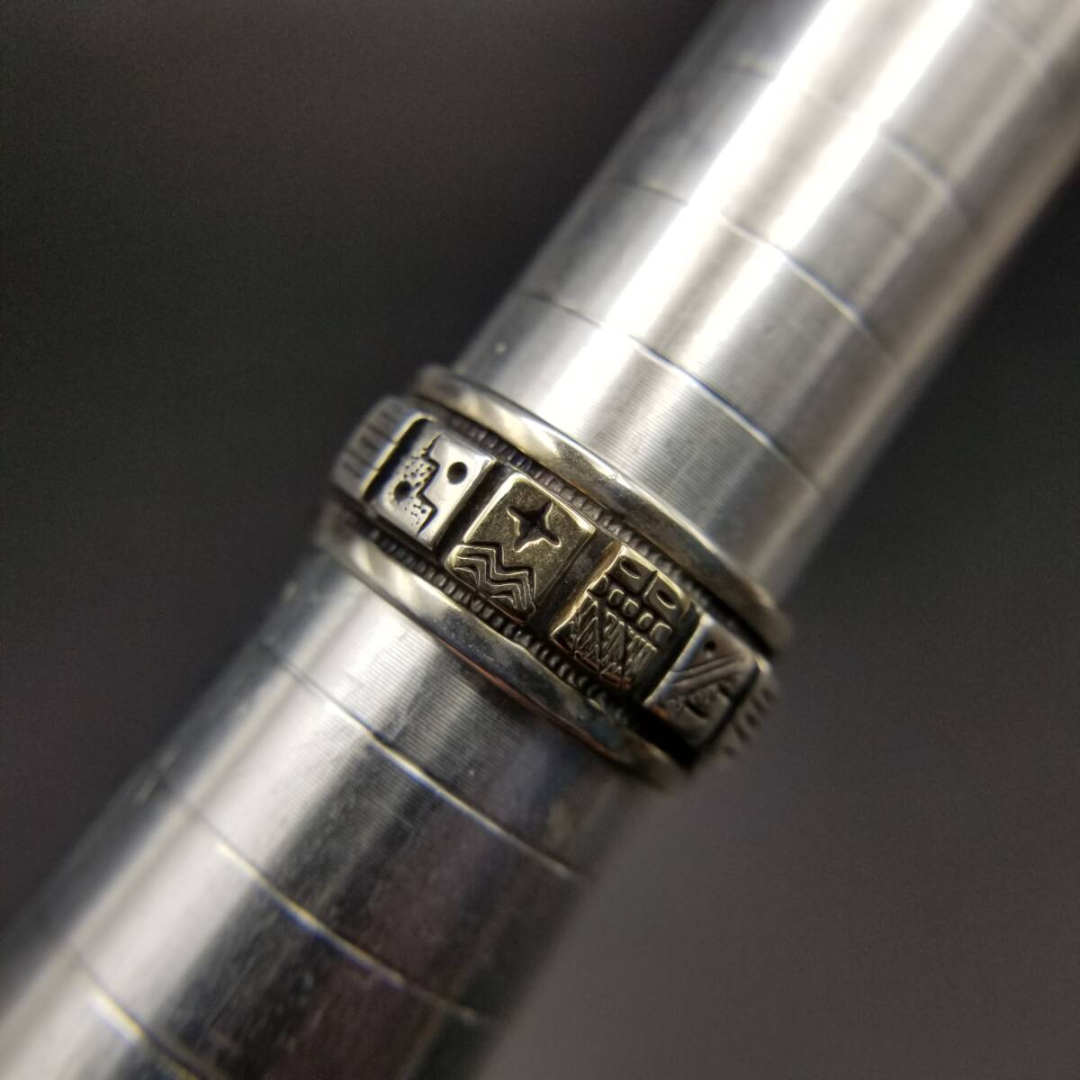 Roderick Tenorio RMT Carolyn Pollack サウスウェスタン 紋様 925 シルバー ヴィンテージ バンド リング 銀 指輪 K14 ゴールド装飾 Y24-D拍卖