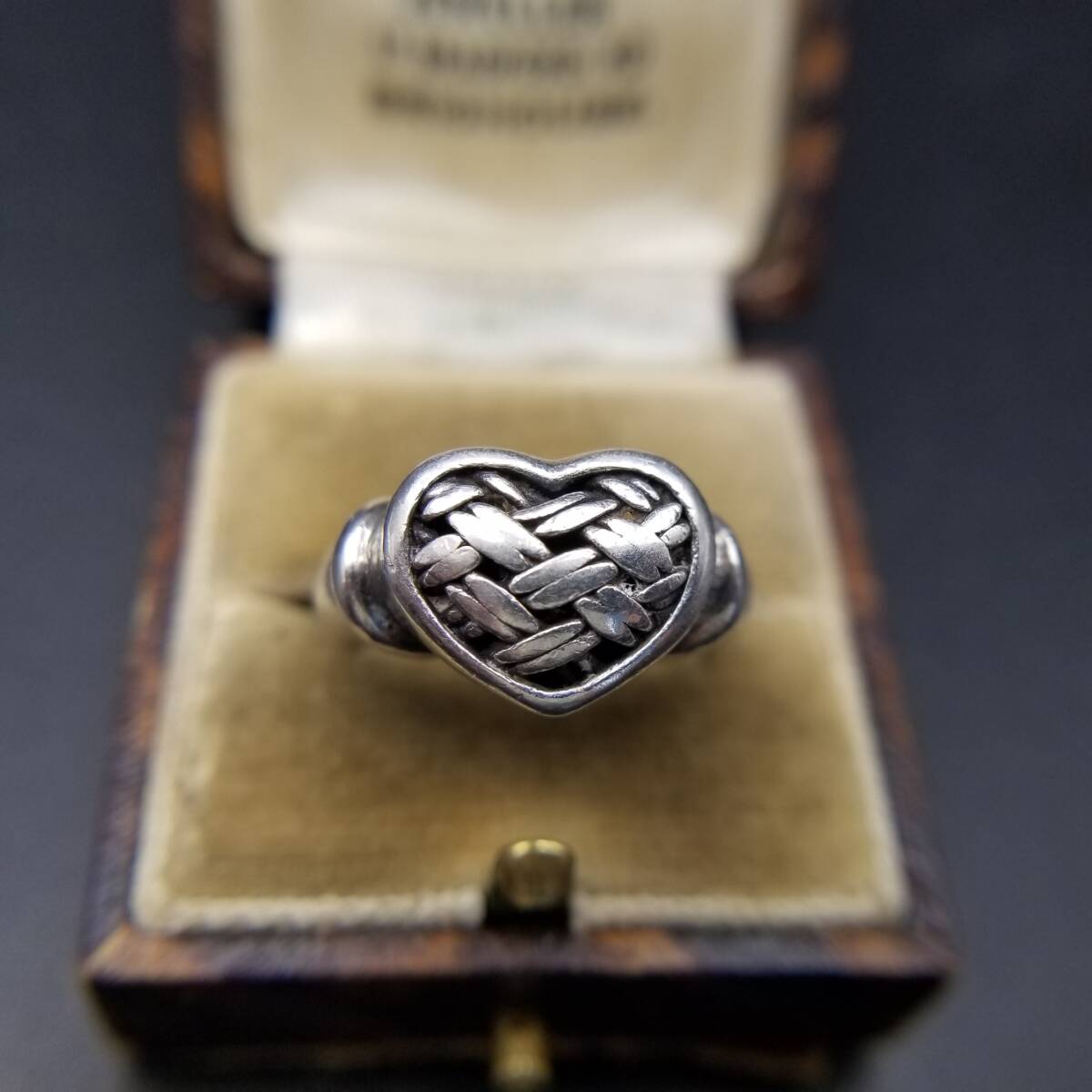ボリューミー バスケット編み 925 シルバー ヴィンテージ ハート リング 銀 指輪 重厚感 Woven モチーフジュエリー Y24-F拍卖