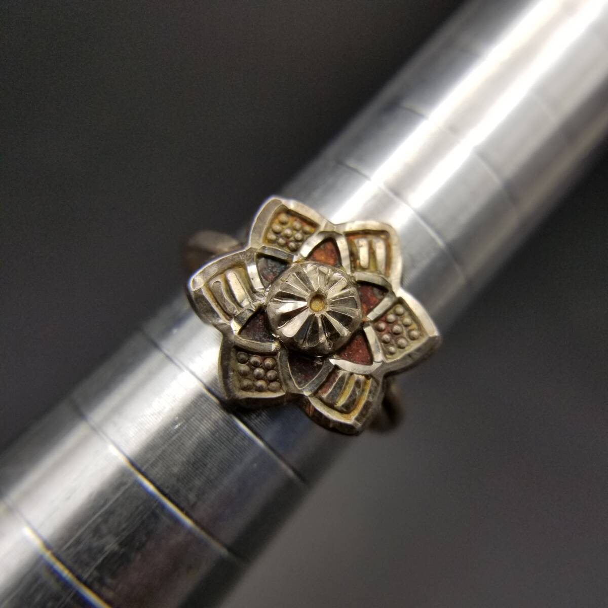 スターカット お花 ヴィンテージ フラワー リング 指輪 シルバープレート レトロ キュート 華奢バンド Y24-F拍卖