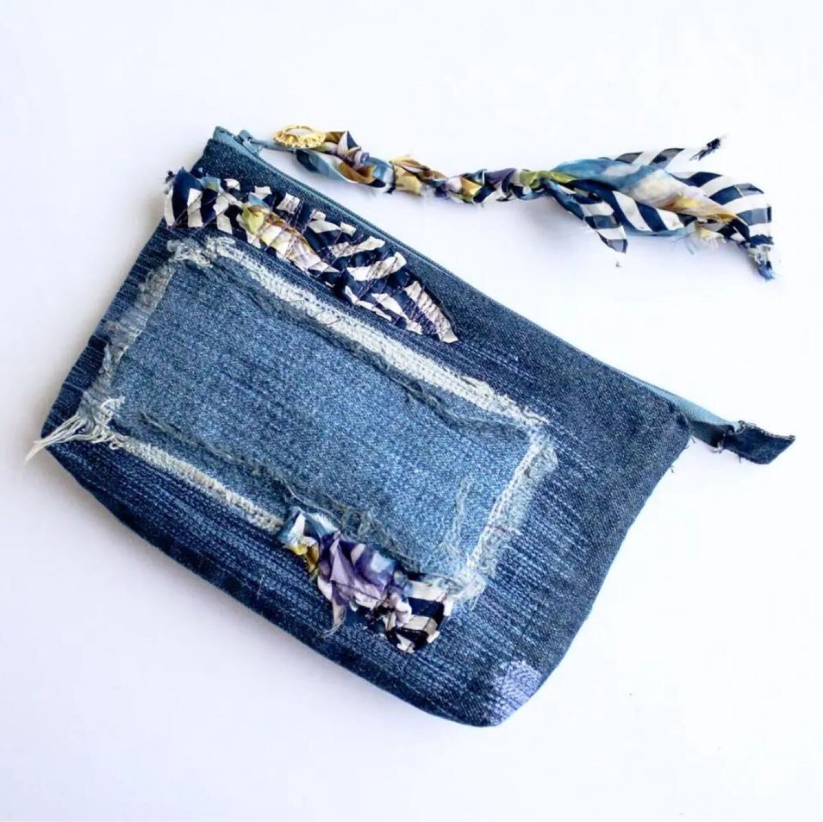【リメイク】パッチワークデニムポーチ NH16拍卖