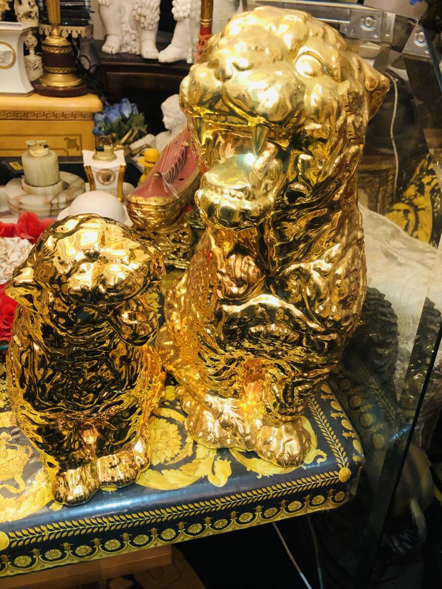 ★versace ロッコ チーター 親子☆ ゴールド 希少品 ヴェルサーチ ahura イタリア製拍卖