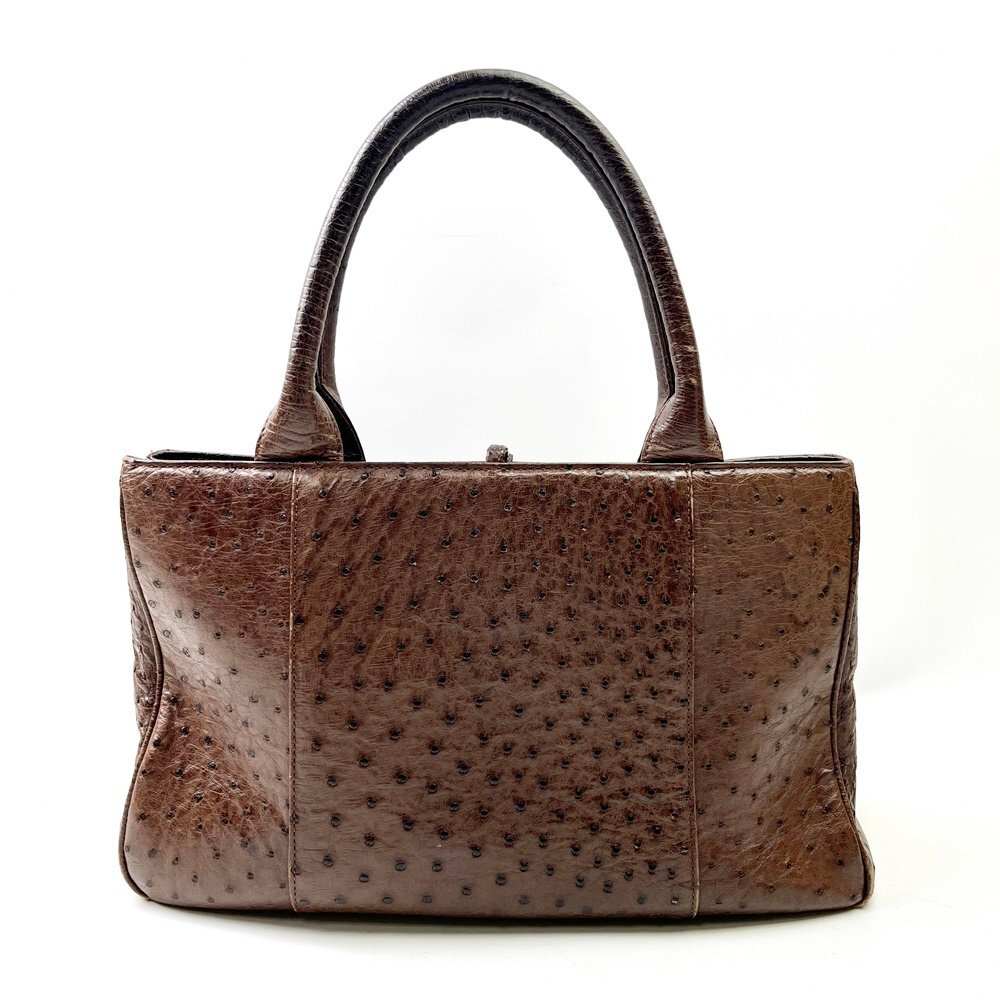 rm) JRA 日本製タグ ブラウン系 オーストリッチ レザー ハンドバッグ 中古 USED 経年品 ヴィンテージ やや使用感有拍卖