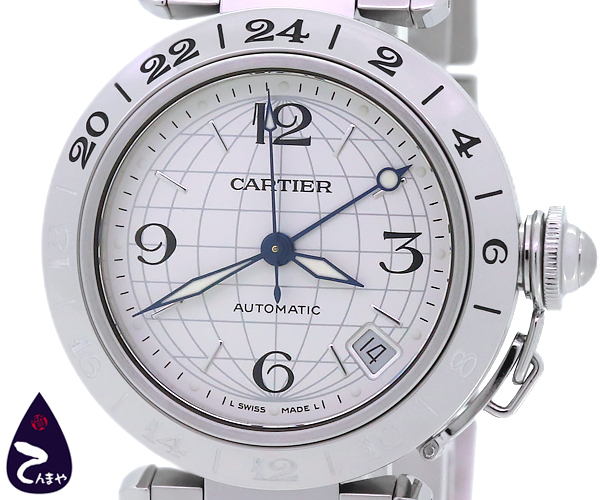 【質Shop天満屋】【仕上げ品】カルティエ パシャC メリディアンGMT ユニセックス 自動巻き SS デイト シルバー文字盤 (W31078M7)拍卖