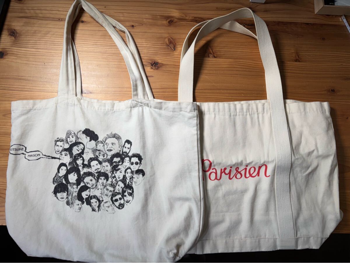 MAISON KITSUNE トートバッグ まとめ 2点 コットン オフホワイト メゾン キツネ Parisien拍卖
