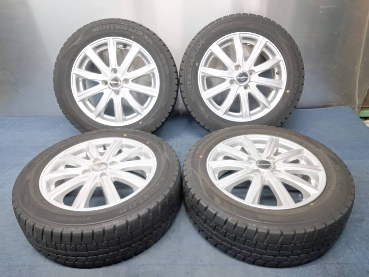★7.5-8分山★20年製★ ダンロップWM02 185/60R15 社外ホイール 15×5.5J +50 4H-100 4本セット スタッドレス フィット・スイフト等 C266拍卖