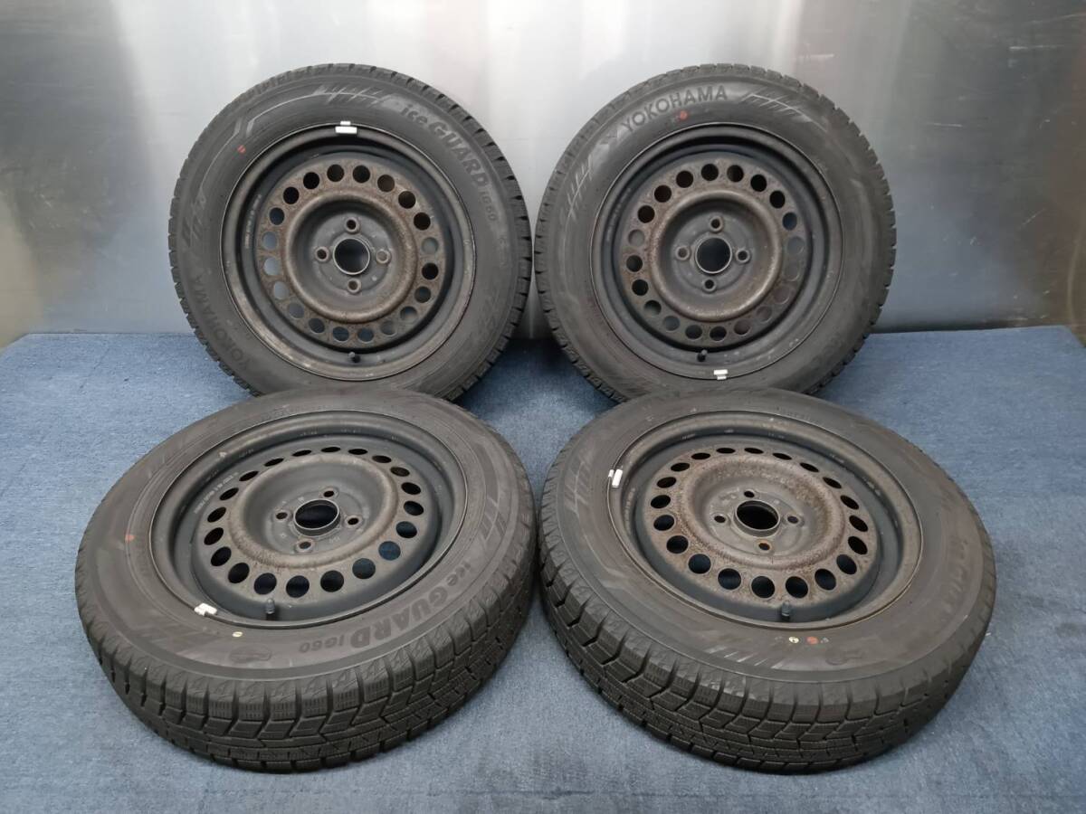 ★8-9分山★21年製★ ヨコハマiceGUARD iG60 175/65R15 スチールホイール 15×5.5J 4H-100 4本セット スタッドレス C392拍卖