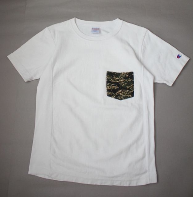 【champion】reverse weave リバースウィーブ ポケットTシャツ 白 (M) 半袖カットソー ポケットカモフラ拍卖