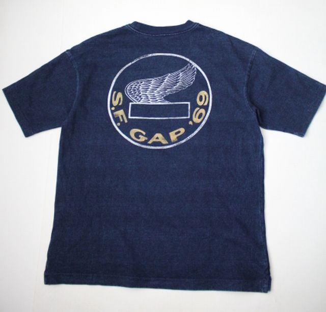 【GAP】ギャップ ヘビーウェイト ポケットTシャツ インディゴ  両面プリント バックプリント (M) 半袖 デニム 拍卖