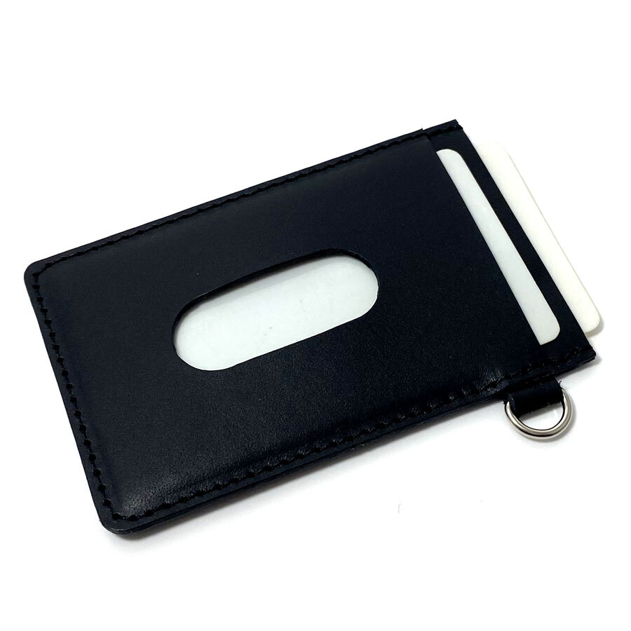 レザー パスケース 定期入れ カードケース 牛革 本革 ホルダー 免許証入れ ライセンス ヌメ革 ブラック拍卖