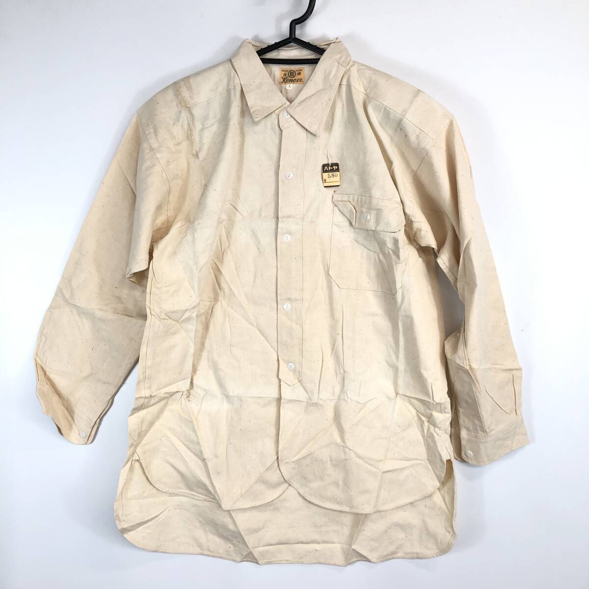 デッドストック 50s 60s japan vintage コットン 生成り ボタンシャツ マチ付き 昭和レトロ Lサイズ拍卖
