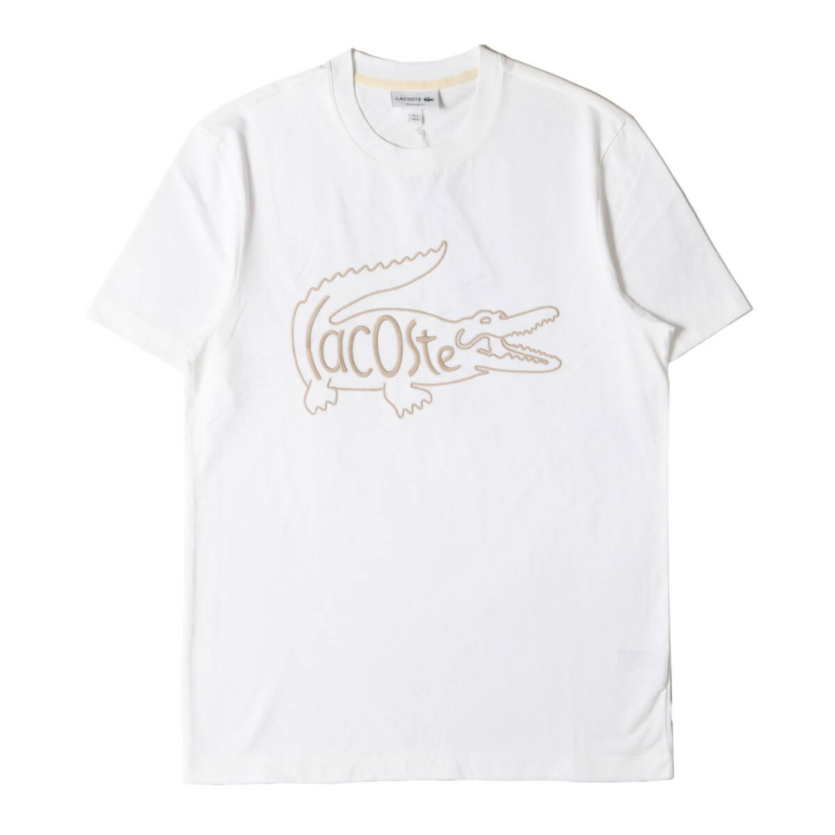 【美品】LACOSTE ラコステ Tシャツ ホワイト 白 サイズ:US M | ヘリテージ ビッグ ロゴ 刺繍 Tシャツ (TH0051) | トップス拍卖