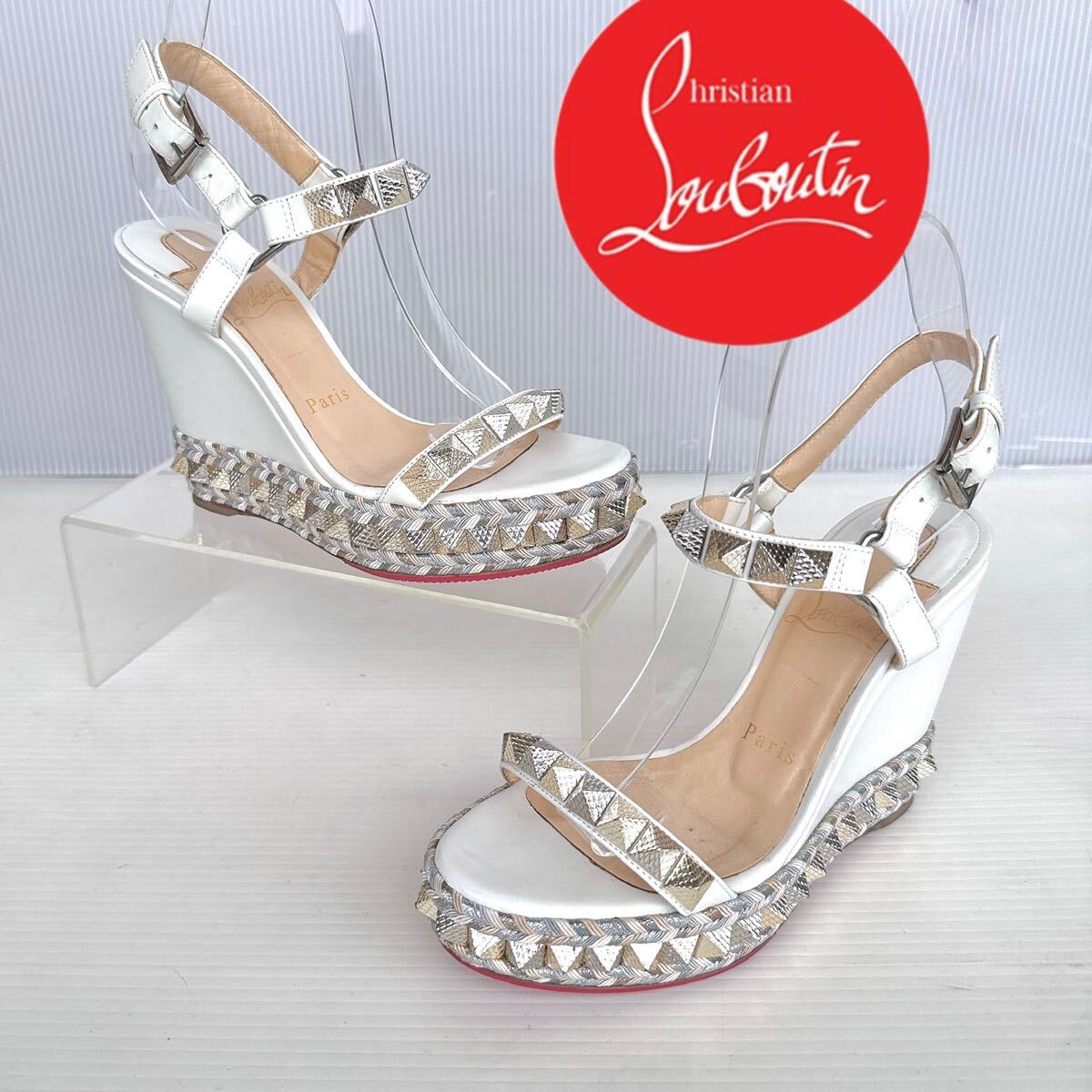 Christian Louboutin クリスチャンルブタン ウェッジ ストラップ スタッズ サンダル 厚底 カタクロウ 35 靴 シューズ レーディス 美品拍卖