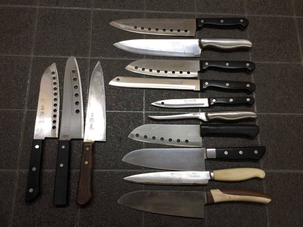 HH713 包丁 13点 中村孝明 6点他 三徳 牛刀 穴あき パン切り ペティナイフ他 まとめてセット /80拍卖