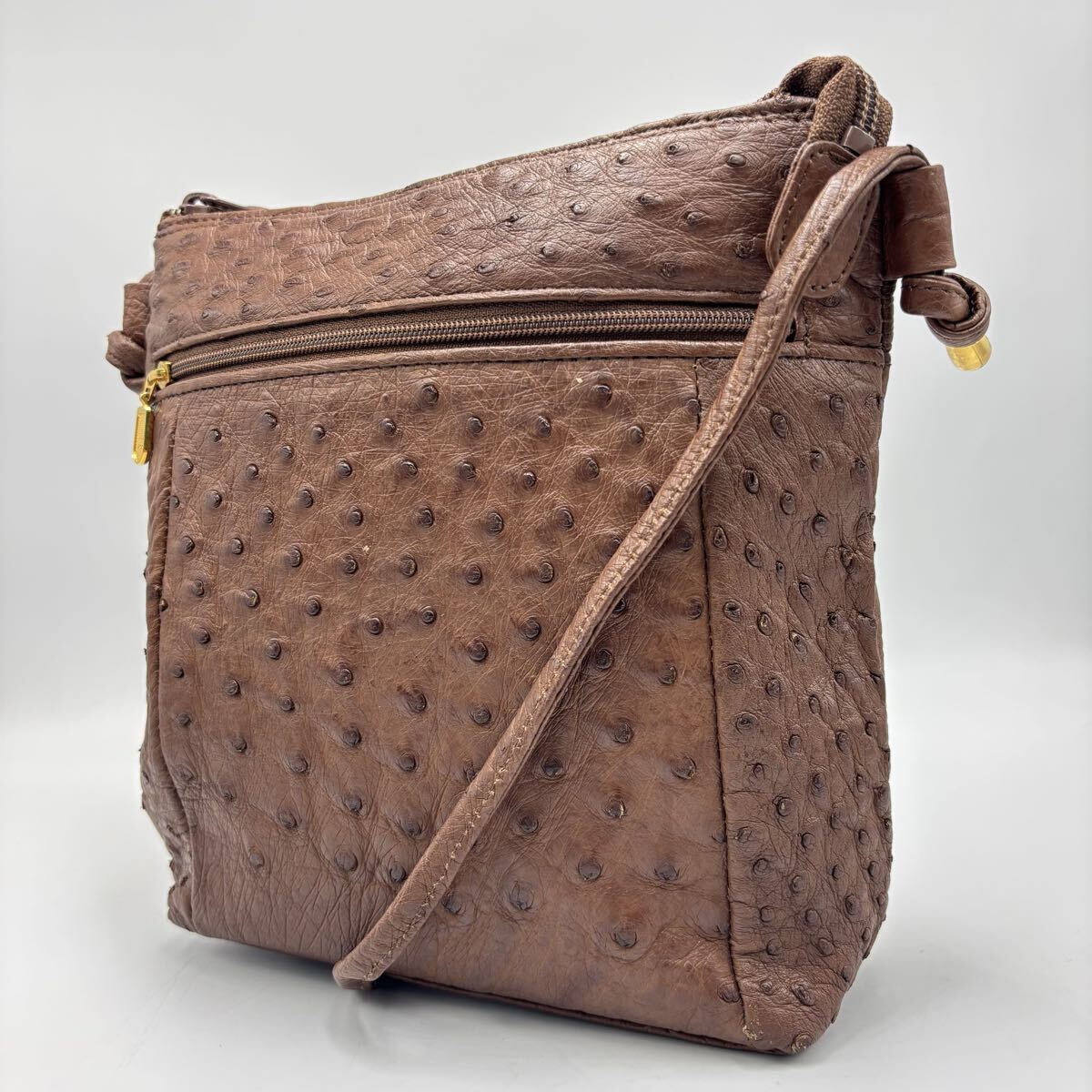 FN250822-68 オーストリッチ レザーバッグ 本革 ショルダーバッグ 斜め掛け クロスボディ ブラウン系 レディース 鞄 婦人バッグ拍卖