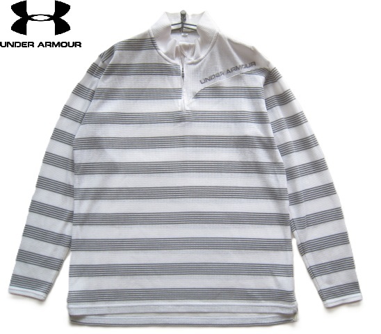 美品!!アンダーアーマー UNDER ARMOUR*ロゴ刺繍 速乾高機能素材 ワッフル織り立ち襟ハーフジップカットソー・長袖Tシャツ XL ゴルフ GOLF拍卖