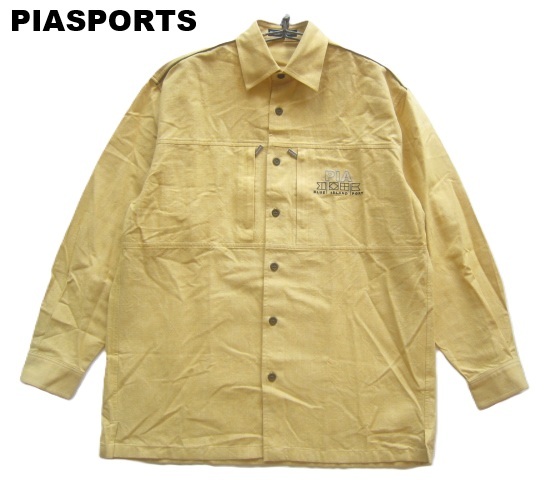 美品日本製2.6万!!ピアスポーツ PIASPORTS*ロゴ刺繍 ダブルジップポケット コットンフランネルシャツ 3 実寸M ライカ RAIKA拍卖