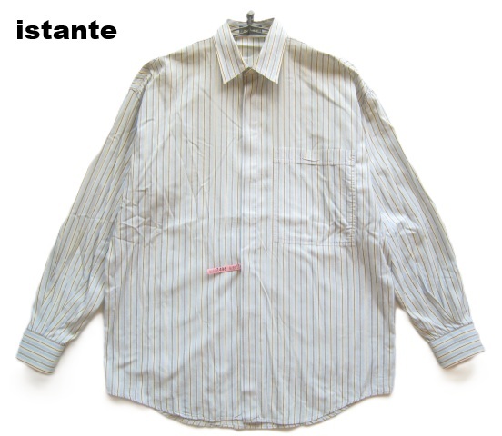 極上イタリア製!!ジャンニ ヴェルサーチ GIANNI VERSACE istante*90s 胸ポケット付き ストライプ柄シャツ 48 実寸L 水色 アーカイブ拍卖