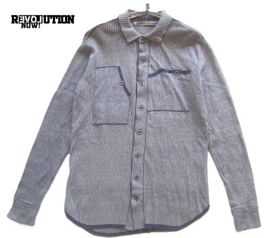 美品!!レボリューション ナウ REVOLUTION NOW*レトロデザイン ダブルポケット コットンニットシャツ S 実寸M 白×紺拍卖