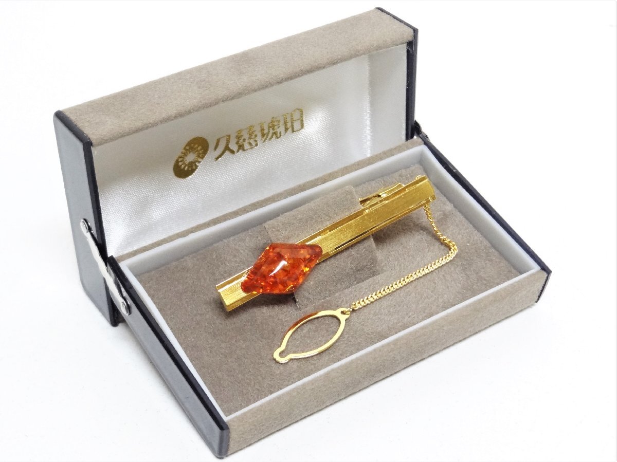 久慈琥珀 ネクタイピン ゴールド 箱付き コハク アンバー タイバー メンズアクセサリー Kuji Amber ○P拍卖