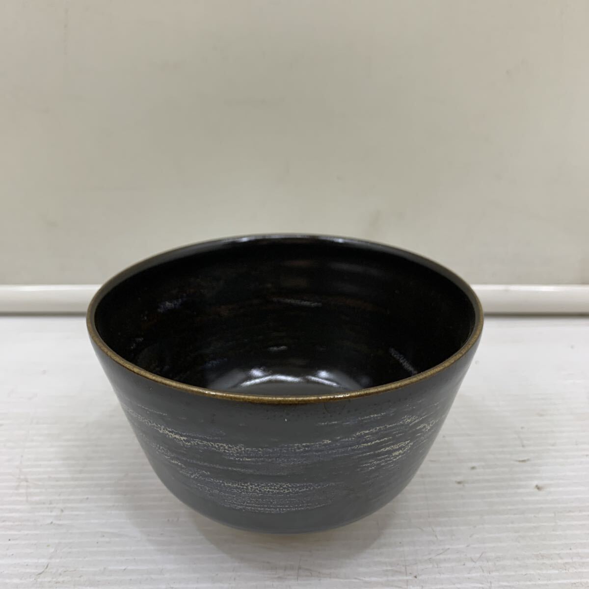 I☆レア☆光山 黒 茶碗 茶道具 陶器 茶器 抹茶碗 骨董品 窯変 黒 福蔵 在銘 お茶碗 お椀 黒色 インテリア アンティーク ヴィンテージ 拍卖