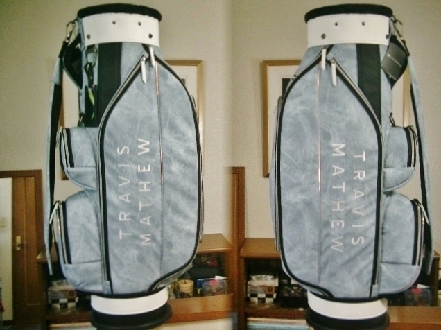 未使用 トラビス・マシュー ハイセンス・デザイン マーブル調 ソフト合皮 サックス白 ゴルフバッグ拍卖