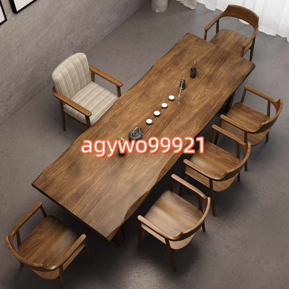 中国風 無垢材茶卓セット 天然木大板天板 統竹仕様 - 家庭/事務所兼用 収納抽斗付き 茶芸/会議多目的 (160*70*75cmテーブル1台+椅子6脚)拍卖