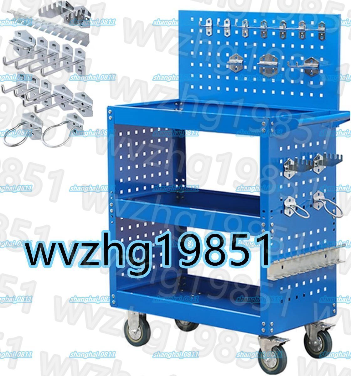 ツールワゴン ツールキャビネット 工具台車 工具収納 ツールカート ワークショップ台車3コンパートメント キャスター付 ブルー拍卖